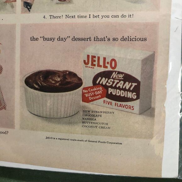 Vintage 1950s Instant Jello Pudding Ad on Side 1 & Cadillac Ad on side 2; Girl - Picture 7 of 10